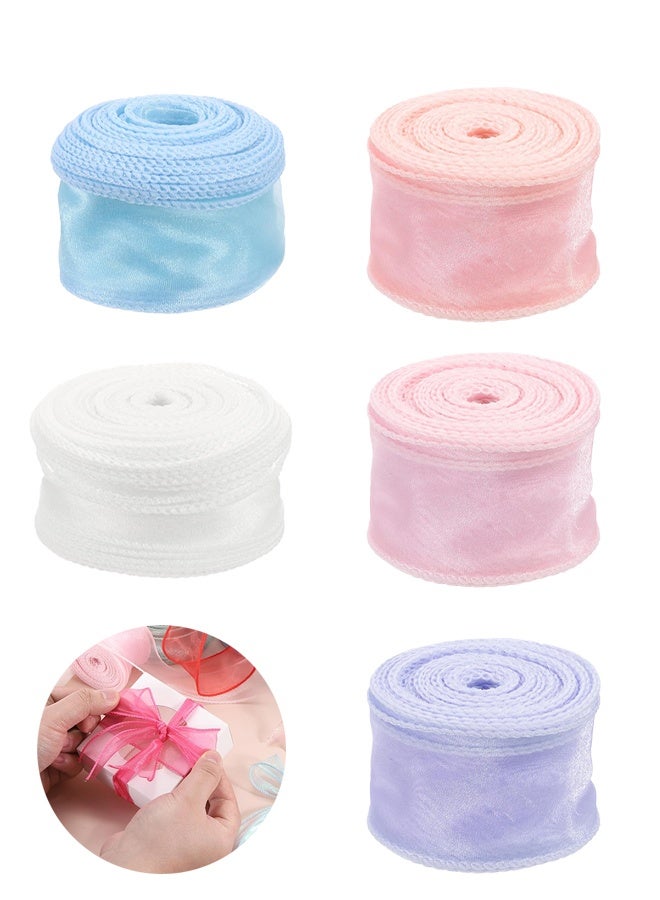 ليمون ٥ قطع من شرائط الشيفون السلكية، ١.٥ بوصة × ١٠ ياردات، شريط أورجانزا سلكي شفاف، خيوط ذيل السمكة، شرائط هدايا للحرف اليدوية، تغليف الهدايا، باقات الزهور. - Image 1