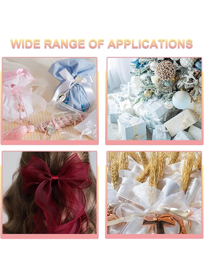 ليمون ٥ قطع من شرائط الشيفون السلكية، ١.٥ بوصة × ١٠ ياردات، شريط أورجانزا سلكي شفاف، خيوط ذيل السمكة، شرائط هدايا للحرف اليدوية، تغليف الهدايا، باقات الزهور. - Image 5