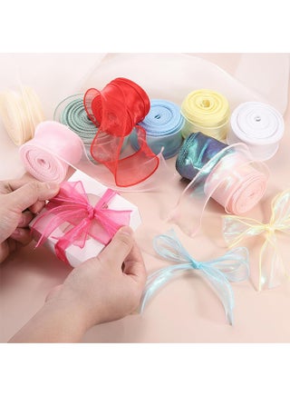 5pcs Wired Chiffon Ribbon 1-1/2 Inch x 10 Yard, Sheer Wired Organza Ribbon Fishtail Yarn Gift Ribbons for Crafts Gift Wrapping Floral Bouquet - view 4