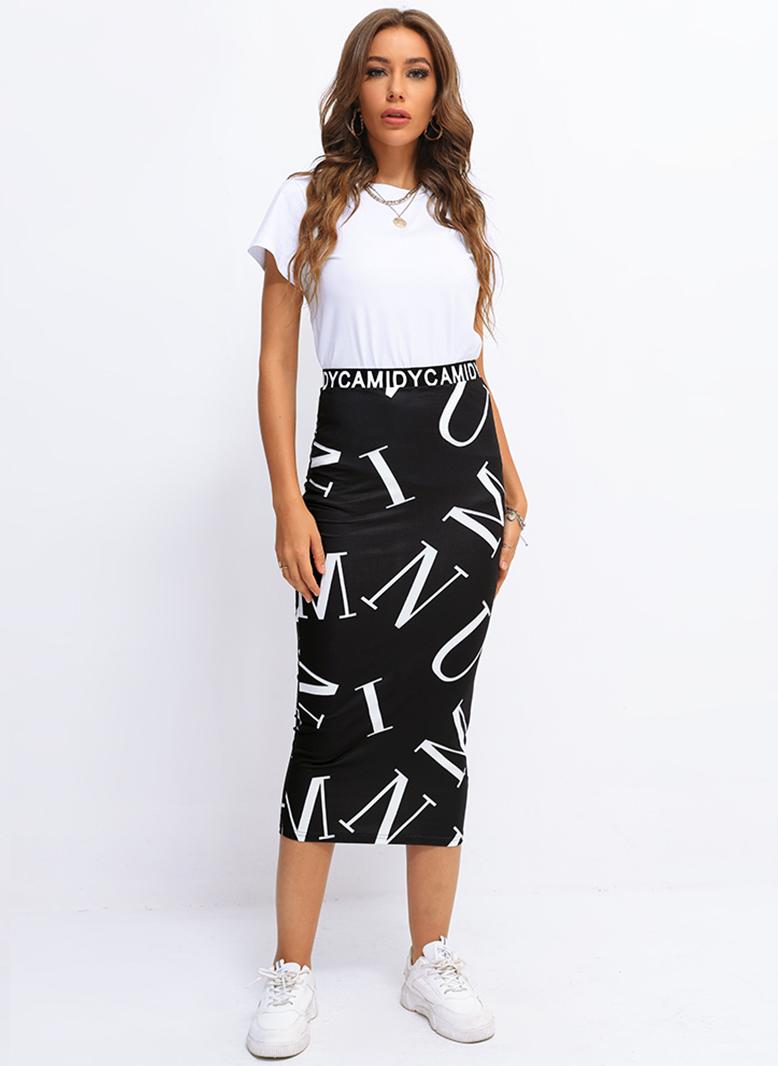 FridayIn Female Street style Printing Slim Skirt Black - Image 5