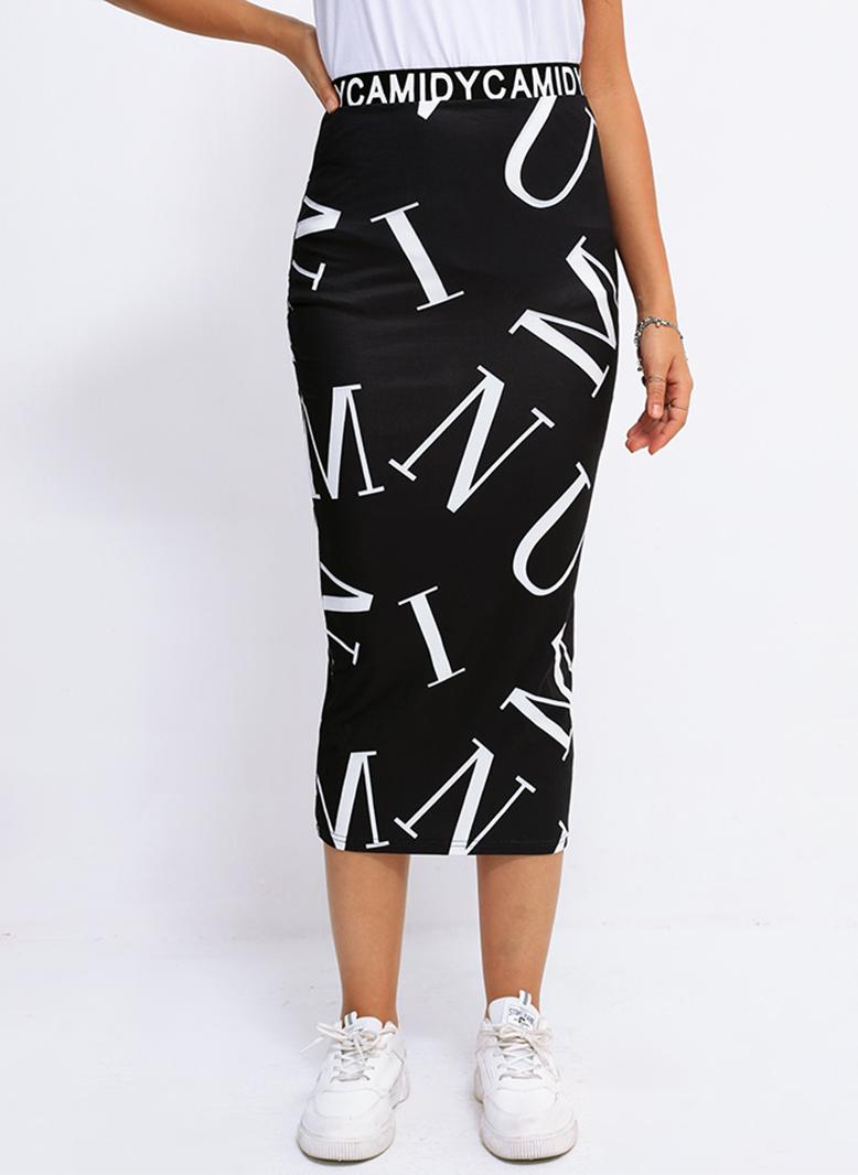 FridayIn Female Street style Printing Slim Skirt Black - Image 1