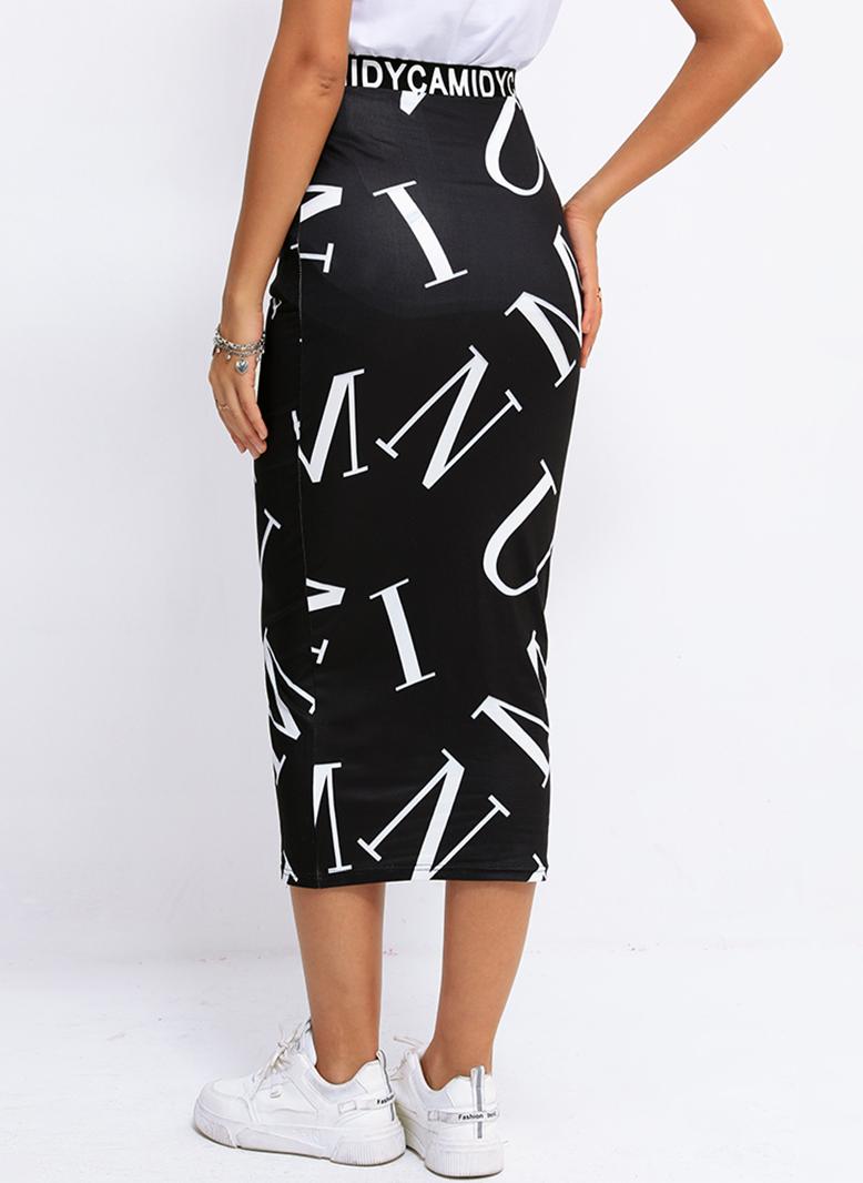 FridayIn Female Street style Printing Slim Skirt Black - Image 2