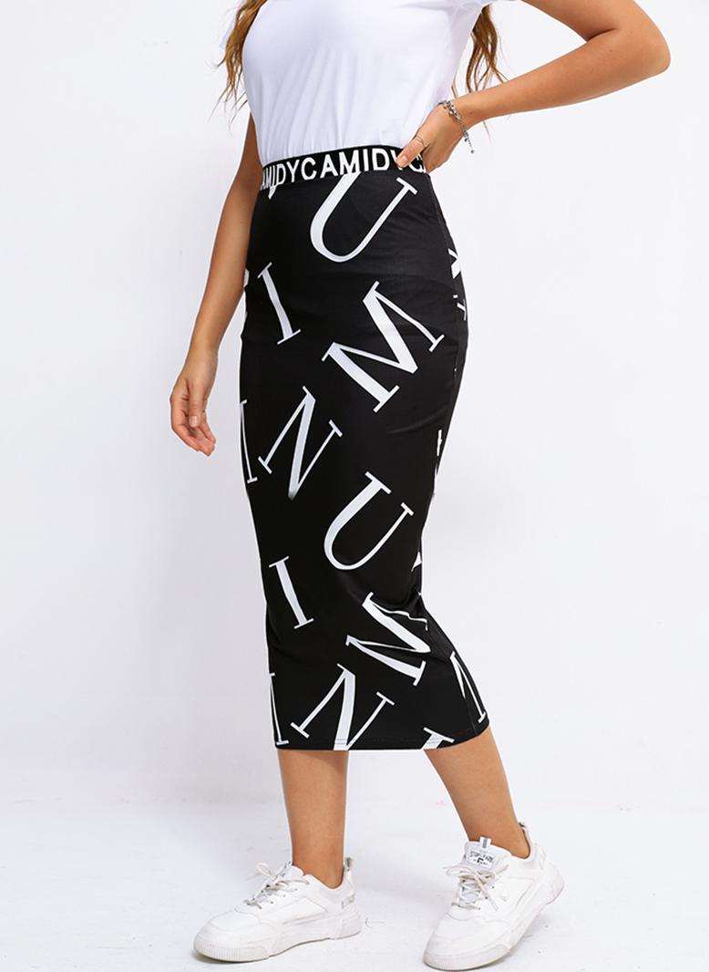 FridayIn Female Street style Printing Slim Skirt Black - Image 3