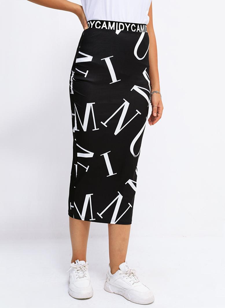 FridayIn Female Street style Printing Slim Skirt Black - Image 4