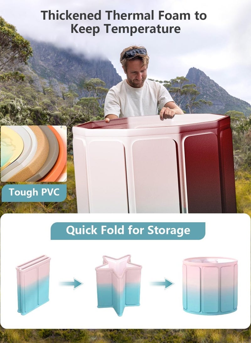 Portable Collapsible Bathtub for Adults with Thermal Insulation, Foldable Freestanding Ice Bath Tub for Outdoor Travel Home Use (Blue - pink Gradient) - Image 3