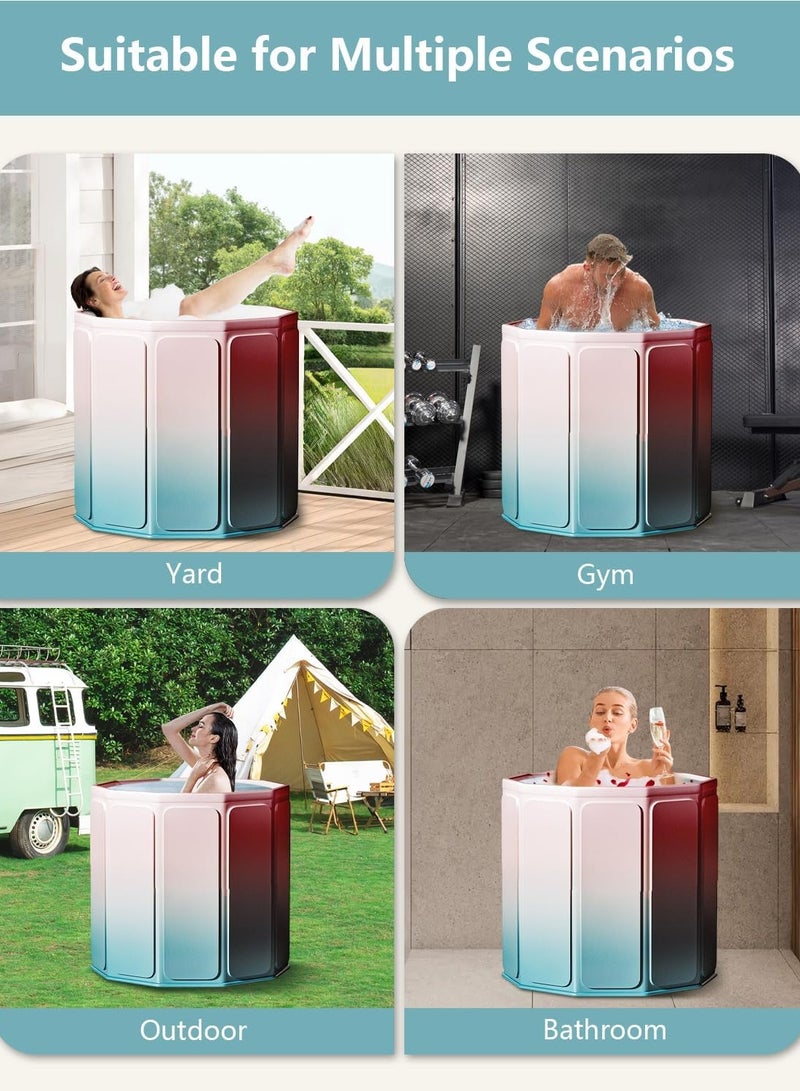 Portable Collapsible Bathtub for Adults with Thermal Insulation, Foldable Freestanding Ice Bath Tub for Outdoor Travel Home Use (Blue - pink Gradient) - Image 4