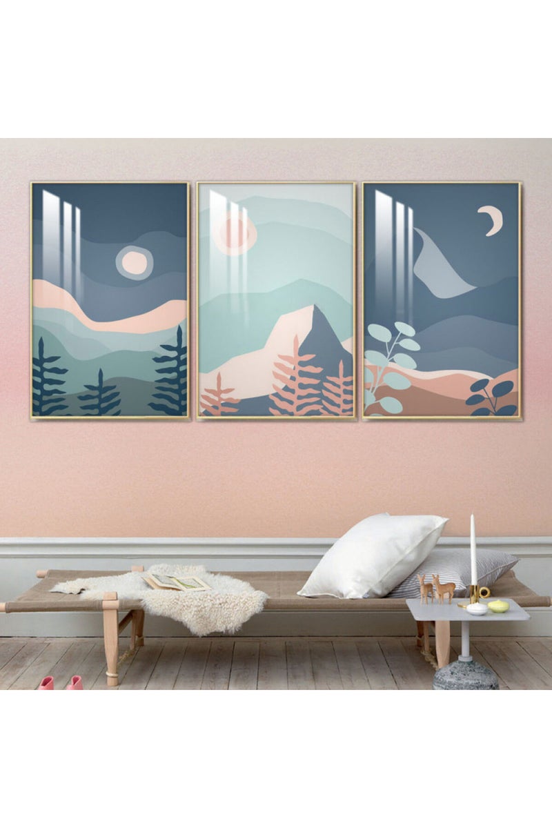 Marktna Three wooden wall painting with a frame and a clear acrylic layer - Image 1