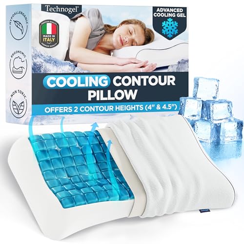Technogel Contour Pillow with Cooling Gel – Ergonomic Neck, Shoulder and Cervical Support – Memory Foam with Temperature Regulation – for Back, Side Sleeper - Dual Heights Design, (4" & 4.5") - Image 1