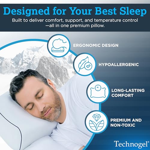 Technogel Contour Pillow with Cooling Gel – Ergonomic Neck, Shoulder and Cervical Support – Memory Foam with Temperature Regulation – for Back, Side Sleeper - Dual Heights Design, (4" & 4.5") - Image 3