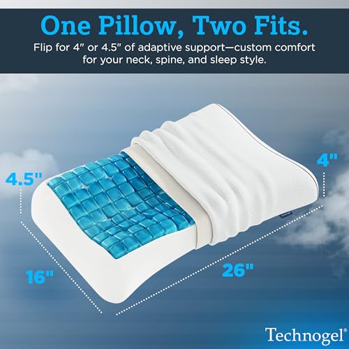 Technogel Contour Pillow with Cooling Gel – Ergonomic Neck, Shoulder and Cervical Support – Memory Foam with Temperature Regulation – for Back, Side Sleeper - Dual Heights Design, (4" & 4.5") - Image 2