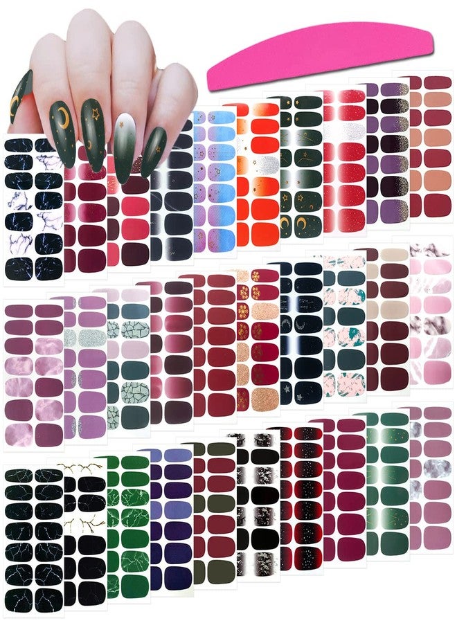 SILPECWEE 30 Sheets Adhesive Nail Polish Strips Wraps 1Pc Nail File Marbling Ombre Design Nail Art Stickers Decals Manicure Kit for Women - Image 1