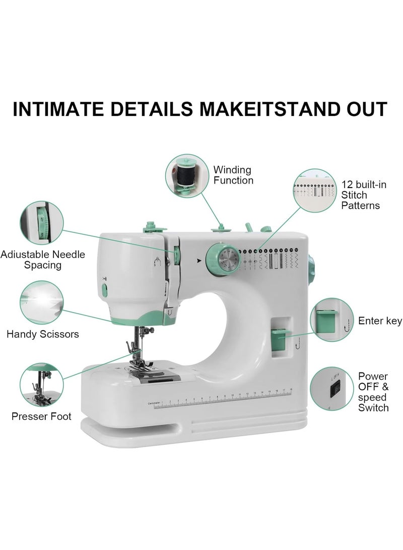 Stanew Portable Sewing Machine, Mini Electric Stitching Machine for Beginners, Double Needle 2 Speed 2 Thread Sewing Machine, 12 Built-In Stitches, Provide Sewing Kit with Foot Pedal and Floral Fabric - Image 5