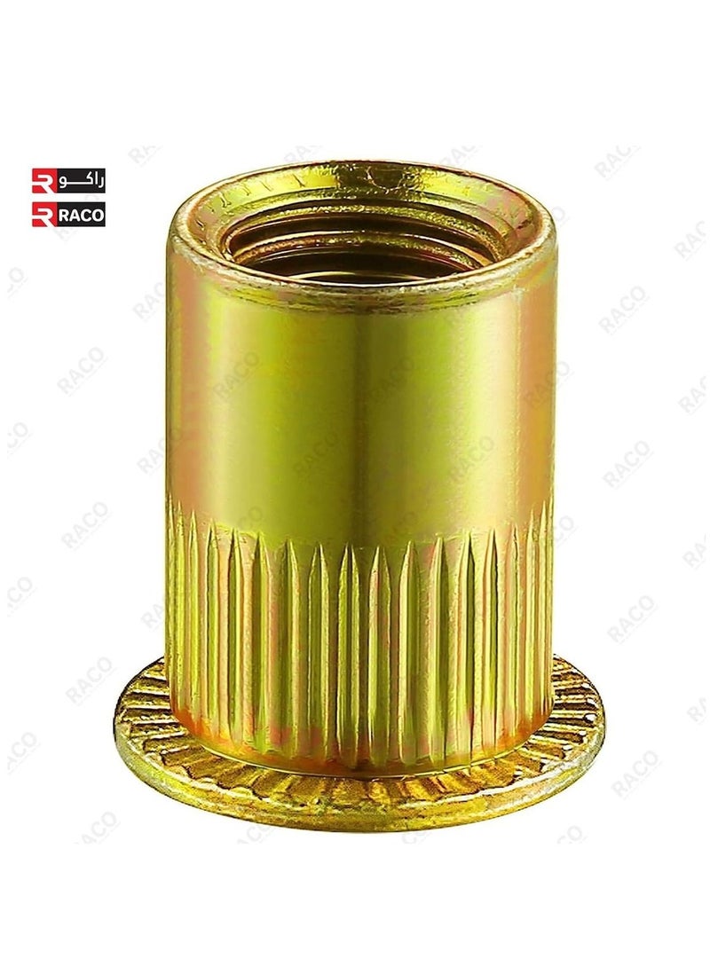 RACO Rivet Nut Knurled Body Carbon Steel Zinc Plated Flat Head Rivetnut Threaded Insert Nut for Metal Sheet, Steel, Aluminum, Plastic, Fiberglass (50 Pcs) - Image 2