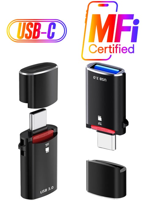 SYOSI 2 Pack USB-C Male to USB 3.0 Female Adapter, Type C to Micro SD Memory Card Reader for iPhone 15 Series, iPad Air/Pro, MacBook, Not Support TF Card and USB Device Simultaneously (Black)