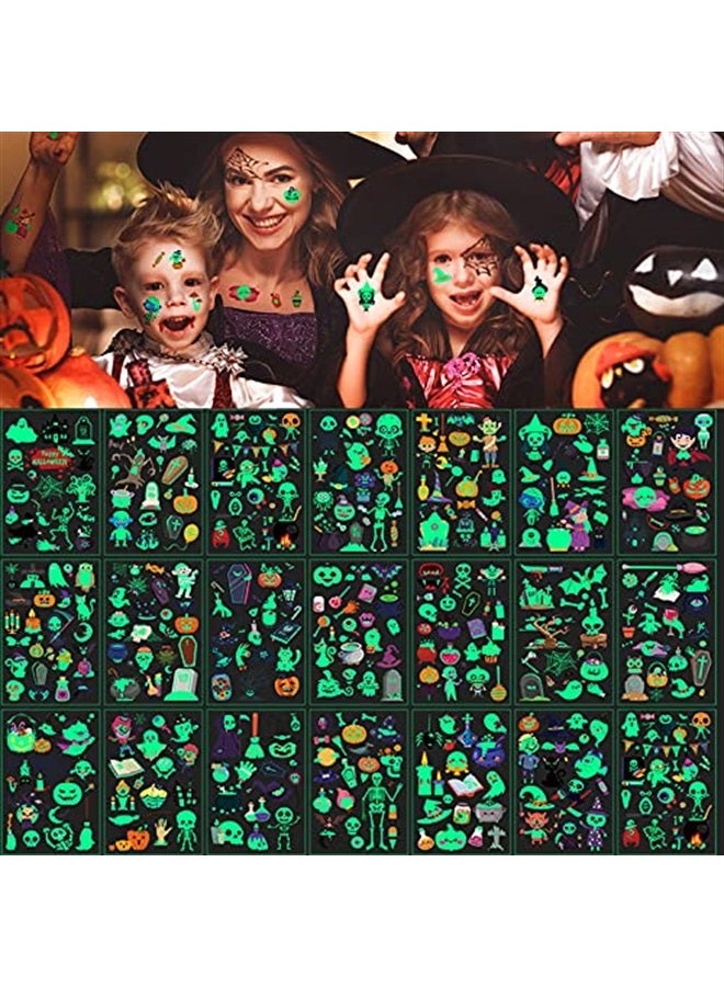Kalolary Luminous Halloween Tattoo Stickers for Kids, 20 Sheets Glow in the Dark Temporary Waterproof Fake Tattoos Pumpkin Skull Ghost Tattoos for Kids Halloween Party Decorations - Image 1