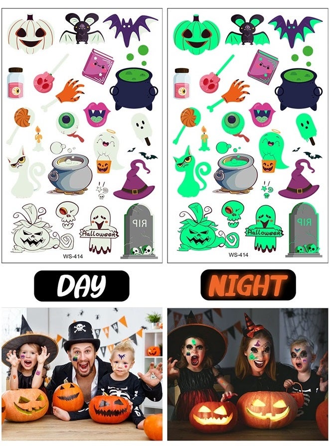 Kalolary Luminous Halloween Tattoo Stickers for Kids, 20 Sheets Glow in the Dark Temporary Waterproof Fake Tattoos Pumpkin Skull Ghost Tattoos for Kids Halloween Party Decorations - Image 3