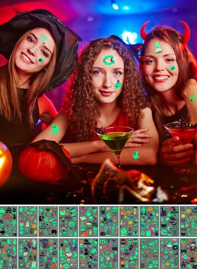 Kalolary Luminous Halloween Tattoo Stickers for Kids, 20 Sheets Glow in the Dark Temporary Waterproof Fake Tattoos Pumpkin Skull Ghost Tattoos for Kids Halloween Party Decorations - Image 5