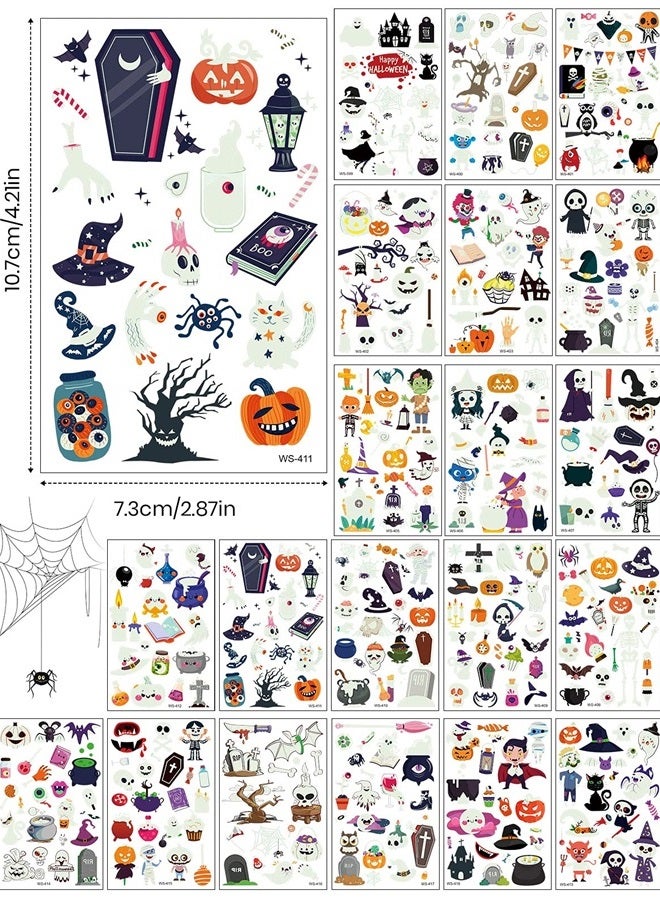 Kalolary Luminous Halloween Tattoo Stickers for Kids, 20 Sheets Glow in the Dark Temporary Waterproof Fake Tattoos Pumpkin Skull Ghost Tattoos for Kids Halloween Party Decorations - Image 2