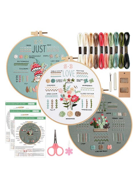 3pcs/set Embroidery DIY Handmade Material Package, DIY Entry Set Including Colorful Threads, Tools And Instructions, Suitable for Sending Mom Friends Creative Gifts