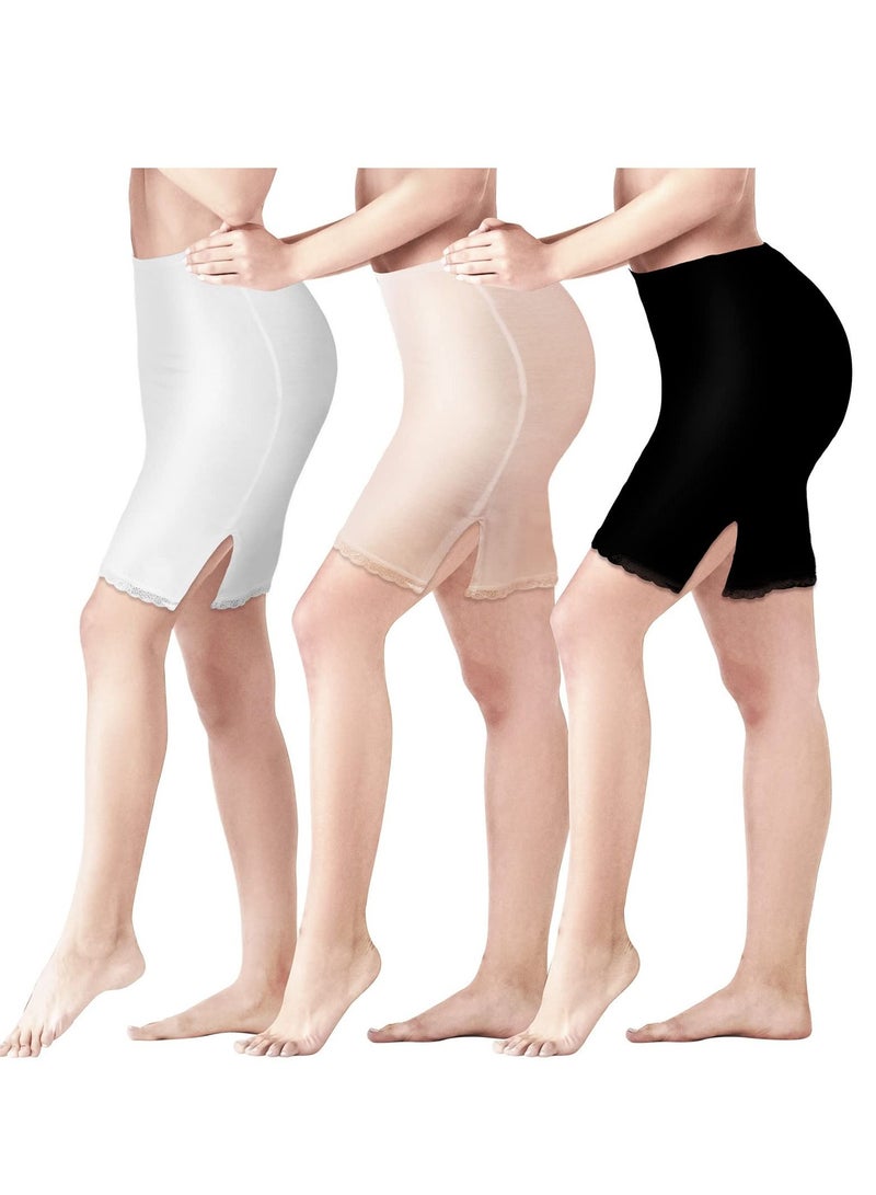 SYOSI SYOSI 3 Pcs Half Slip for Women Half Slips Underskirt for Women Women's Anti-Static Nylon Half Slip with Short Lace Trim Black White Nude Half Slip Dress Large Large  - Image 1