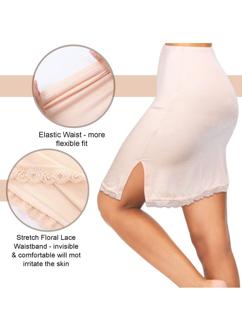 SYOSI SYOSI 3 Pcs Half Slip for Women Half Slips Underskirt for Women Women's Anti-Static Nylon Half Slip with Short Lace Trim Black White Nude Half Slip Dress Large Large  - Image 2