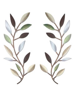 KASTWAVE 2 Pieces Metal Tree Leaf Wall Decor Vine Olive Branch Leaf Wall Art Wrought Iron Scroll Above The Bed, Living Room, Outdoor Decoration (Colorful)  - Image 1