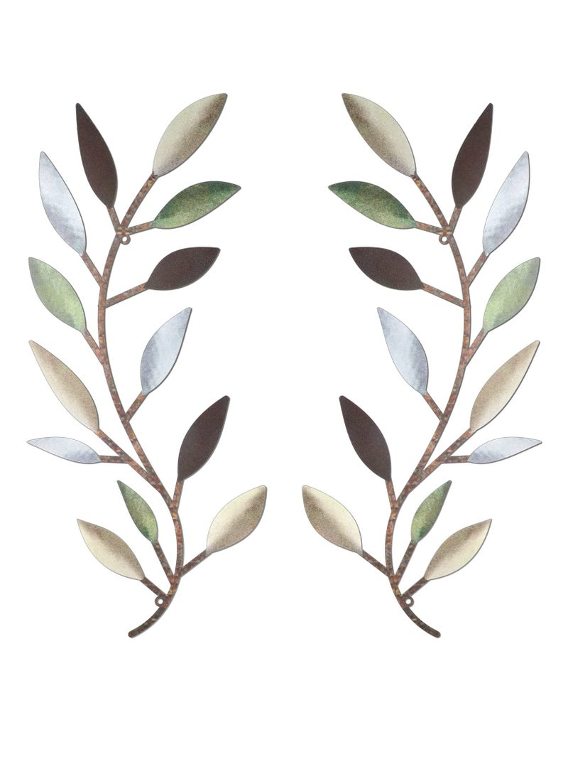 KASTWAVE 2 Pieces Metal Tree Leaf Wall Decor Vine Olive Branch Leaf Wall Art Wrought Iron Scroll Above The Bed, Living Room, Outdoor Decoration (Colorful)  - Image 1