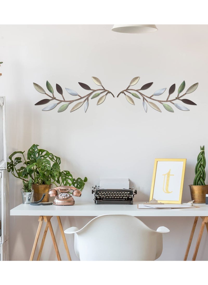 KASTWAVE 2 Pieces Metal Tree Leaf Wall Decor Vine Olive Branch Leaf Wall Art Wrought Iron Scroll Above The Bed, Living Room, Outdoor Decoration (Colorful)  - Image 4
