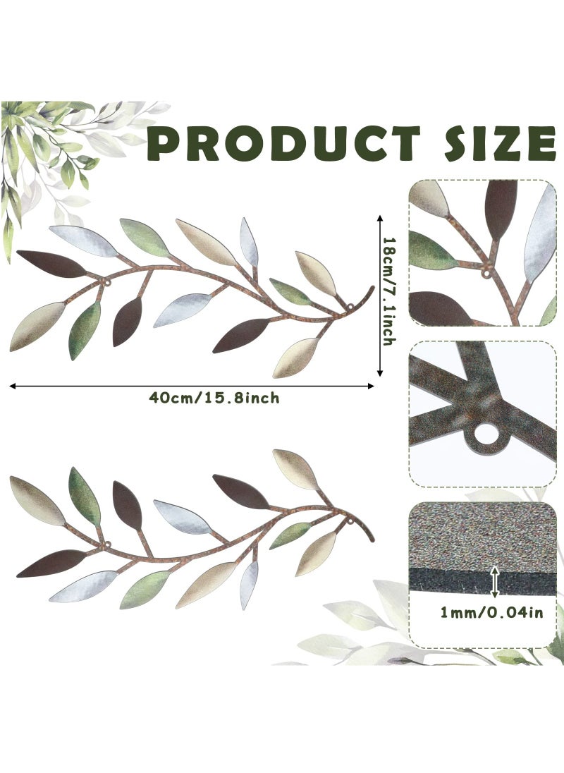 KASTWAVE 2 Pieces Metal Tree Leaf Wall Decor Vine Olive Branch Leaf Wall Art Wrought Iron Scroll Above The Bed, Living Room, Outdoor Decoration (Colorful)  - Image 2
