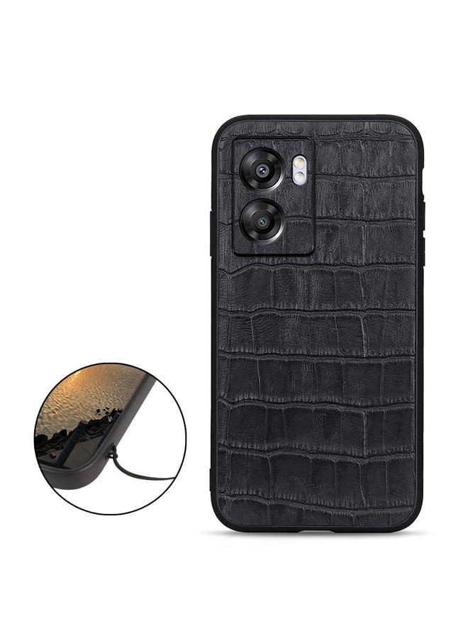 S-TOP Case For OPPO A57 5G Accurate Hole Crocodile Texture Genuine Leather Phone Case - Image 3
