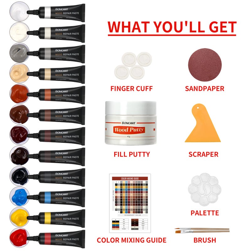 Boncart Wood Furniture Repair Kit Wood Filler-Repair Scratch, Cracks, Hole, Discoloration for Wooden Door, Floor, Table, Cabinet -Restore Any Wood, Cherry, Walnut - Image 4