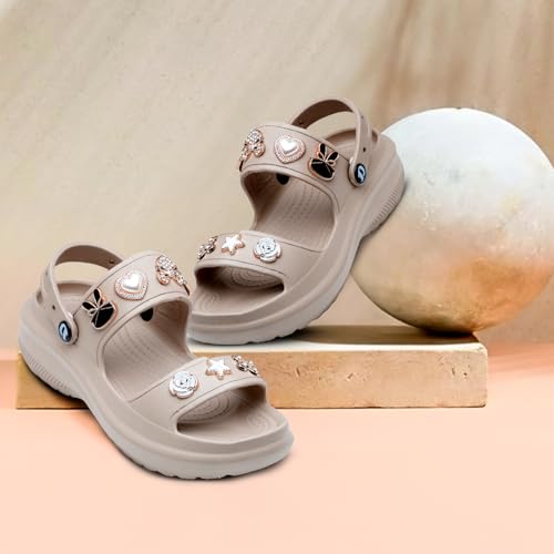 DOCTOR EXTRA SOFT Women's Metallic Charms Fashion Slippers/Sandals with Adjustable Back Strap | Comfortable & Lightweight| Stylish & Anti-Skid| Waterproof Casual Beach Slides Mules Girls/Ladies D-533 - Image 2