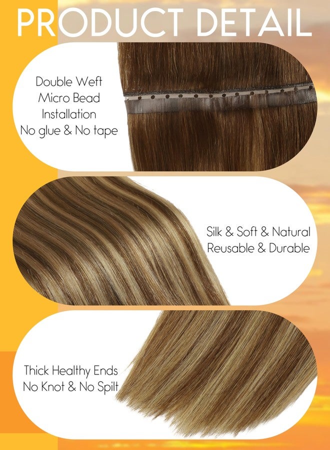 كاليي وصلات شعر كالي باترفلاي، شعر بشري بني شوكولاتة مع أشقر كراميل، ناعمة، بدون غراء، غير مرئية، خصلات OVO، فتحة PU، 20 بوصة، قطعة واحدة، وصلات شعر باترفلاي جينيوس، شعر بشري - Image 4