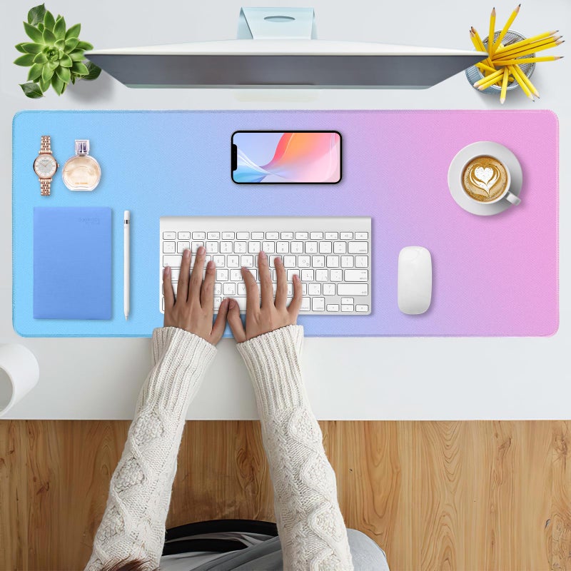 Bloss Desk Mat, Non-Slip Desk Pad Mat Protector, Large Desk Mat for Keyboard and Mouse, Pink Cyan Desk Mousepad with Stitched Edges, Keyboard Pad for Gamer, Office(31.5Ã—11.8 Inches) - Image 2