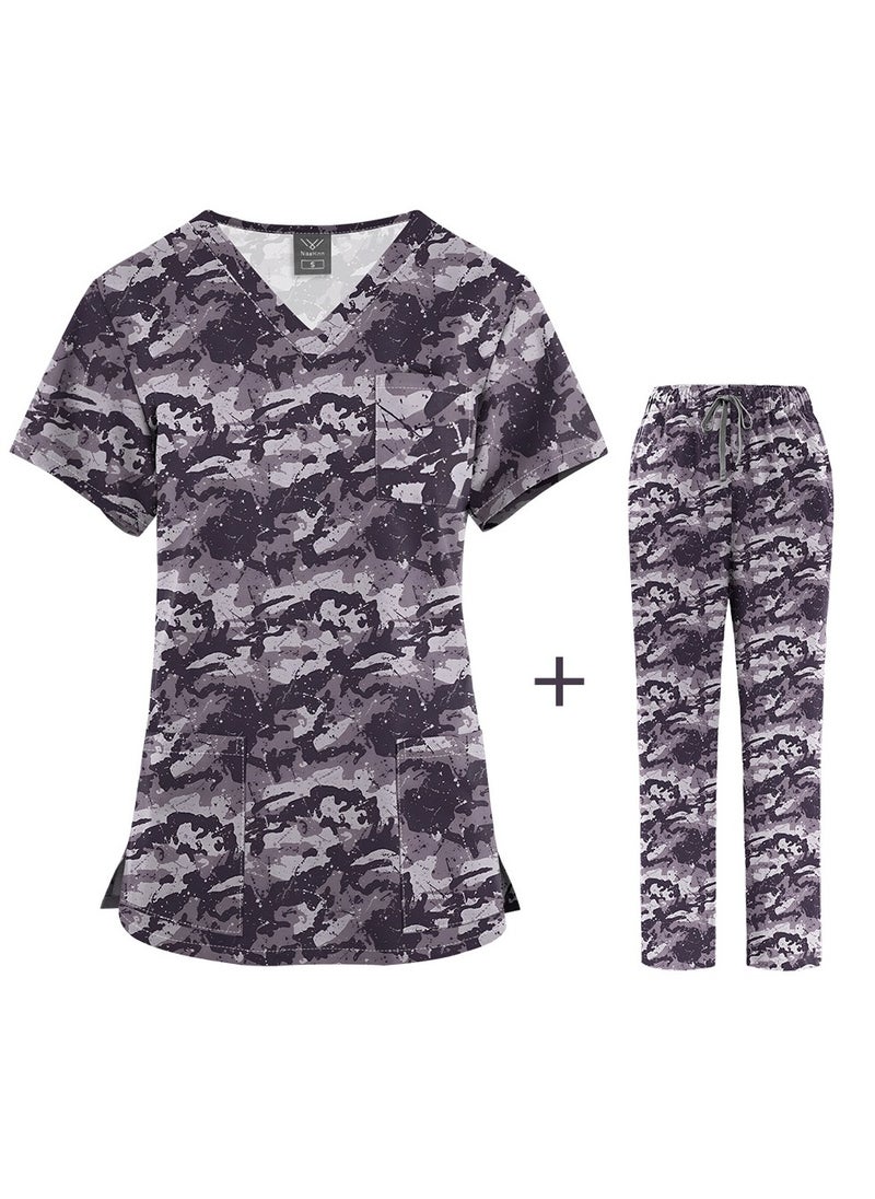 KUYING New V-neck Printed Slim Fit Short Sleeved Pants For Hospital And Clinic Work Clothes  - Image 2