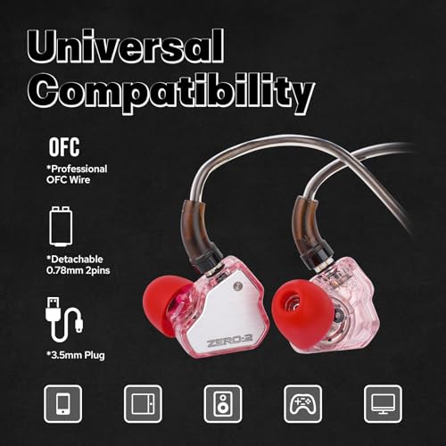 Linsoul 7Hz x Crinacle Zero:2 in Ear Monitor, Updated 10mm Dynamic Driver IEM, Wired Earbuds Earphones, Gaming Earbuds, with OFC IEM Cable for Musician (Pink, Without MIC) - Image 5