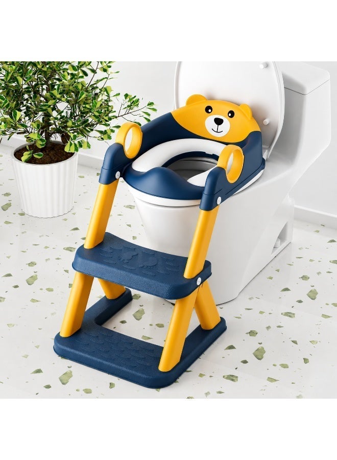 Bannuti 3 In 1 Potty Training Seat With Adjustable Ladder Folding Step Stool Anti Slip Toddler Toilet Trainer With Splash Guard - Image 1