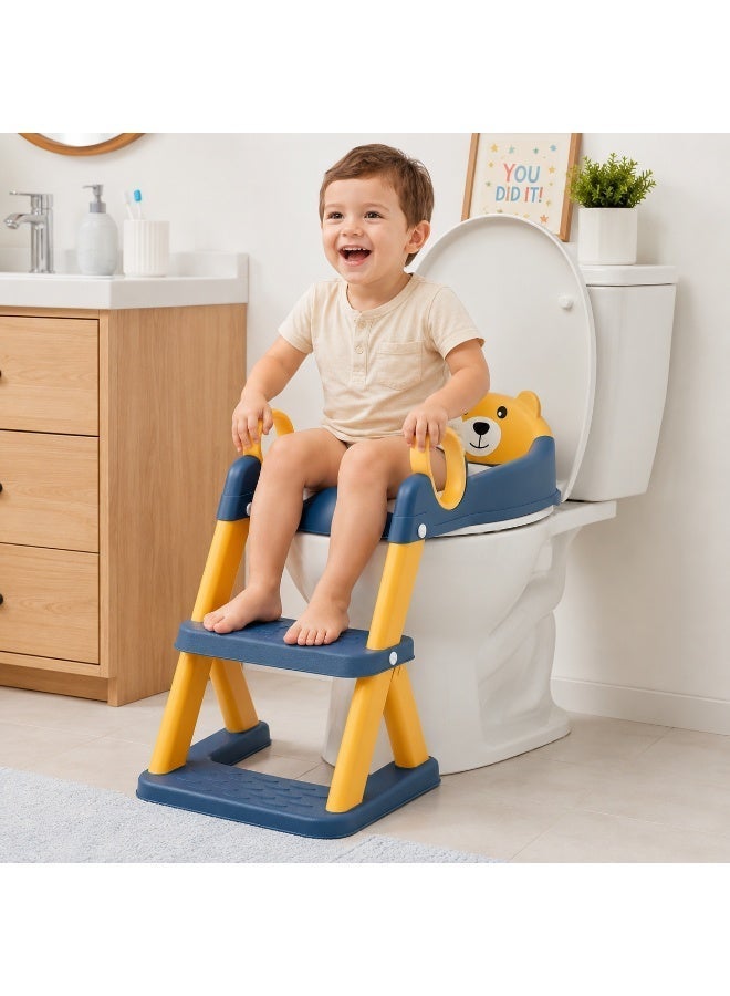 Bannuti 3 In 1 Potty Training Seat With Adjustable Ladder Folding Step Stool Anti Slip Toddler Toilet Trainer With Splash Guard - Image 2