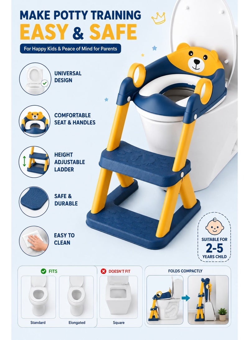 Bannuti 3 In 1 Potty Training Seat With Adjustable Ladder Folding Step Stool Anti Slip Toddler Toilet Trainer With Splash Guard - Image 3