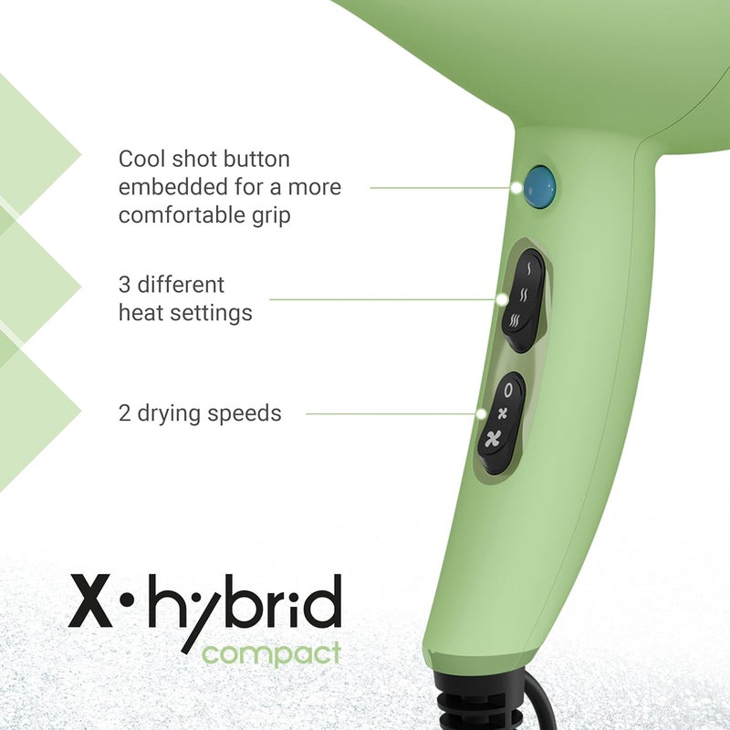 Gamma Professional Hair Dryer X-Hybrid Compact, Lightweight and Compact Hair Dryer, Ion Technology, Tourmaline Coated Grid, 1800-2100W (Matcha Green) - Image 2