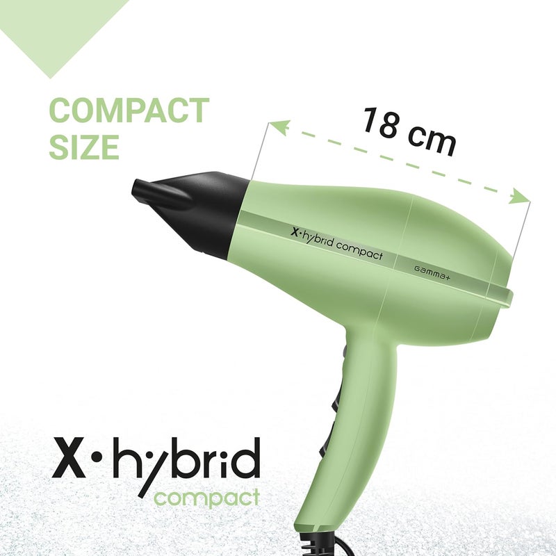 Gamma Professional Hair Dryer X-Hybrid Compact, Lightweight and Compact Hair Dryer, Ion Technology, Tourmaline Coated Grid, 1800-2100W (Matcha Green) - Image 4