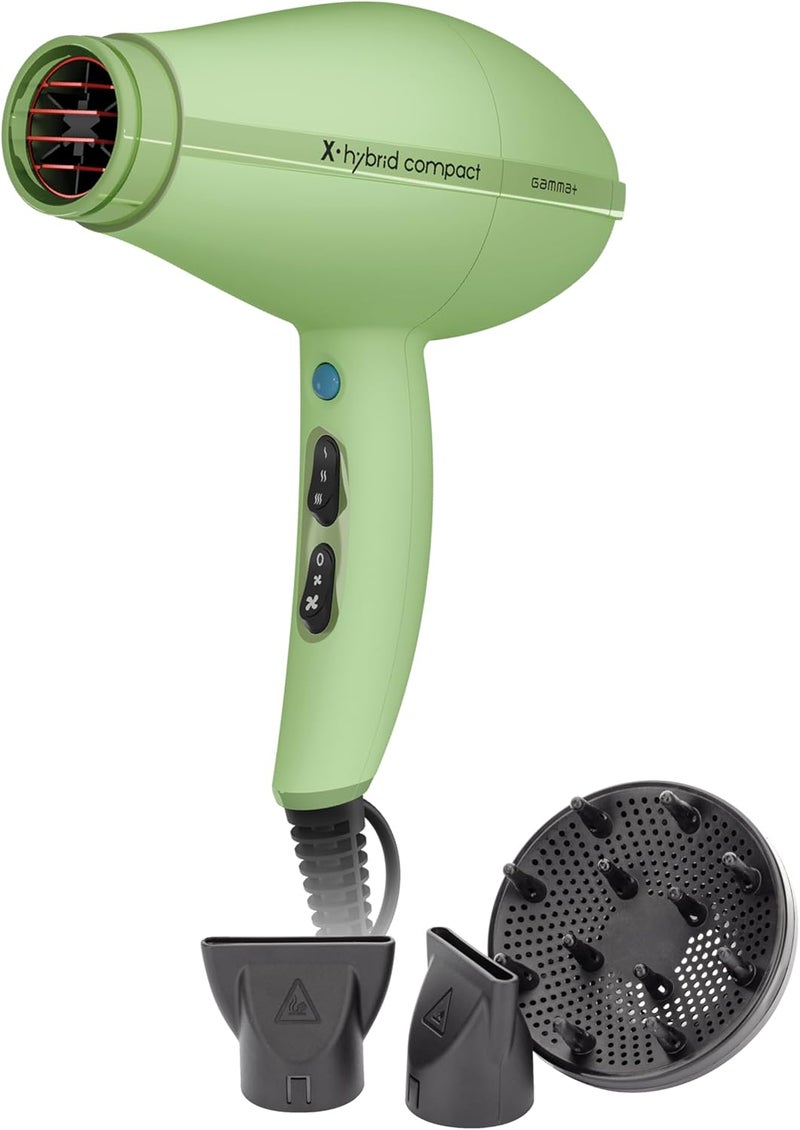 Gamma Professional Hair Dryer X-Hybrid Compact, Lightweight and Compact Hair Dryer, Ion Technology, Tourmaline Coated Grid, 1800-2100W (Matcha Green) - Image 1