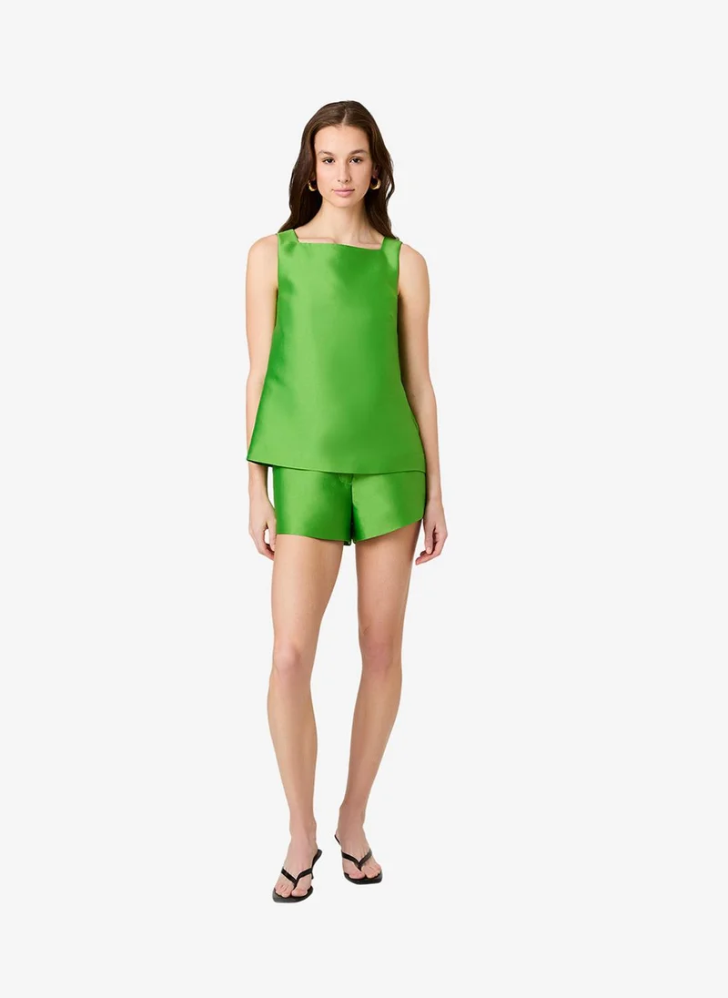 فرنش كونكشن Women's Botanica Green Struct Taff Slvlss Aline Top