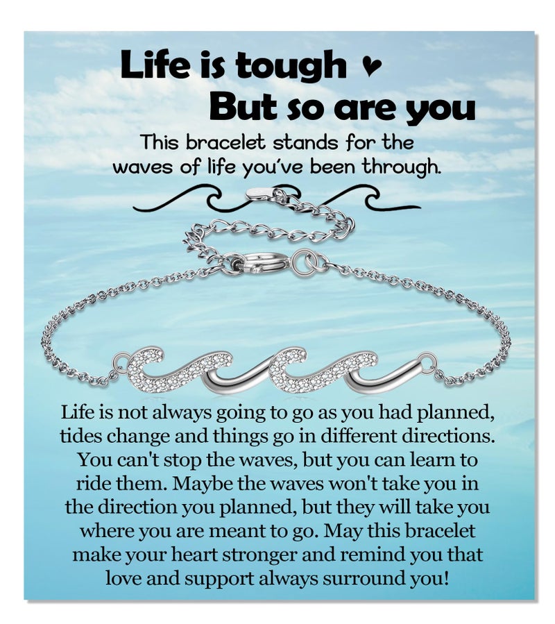 EPIRORA Inspirational Gifts for Women, Silver Wave Bracelets Jewelry Present for Friends Mom Daughter Sister, Thinking of You Cheer Up Get Well Soon Encouragement Bracelet Thoughtful Gifts for Women - Image 1