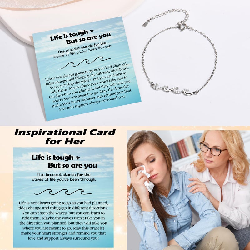 EPIRORA Inspirational Gifts for Women, Silver Wave Bracelets Jewelry Present for Friends Mom Daughter Sister, Thinking of You Cheer Up Get Well Soon Encouragement Bracelet Thoughtful Gifts for Women - Image 2