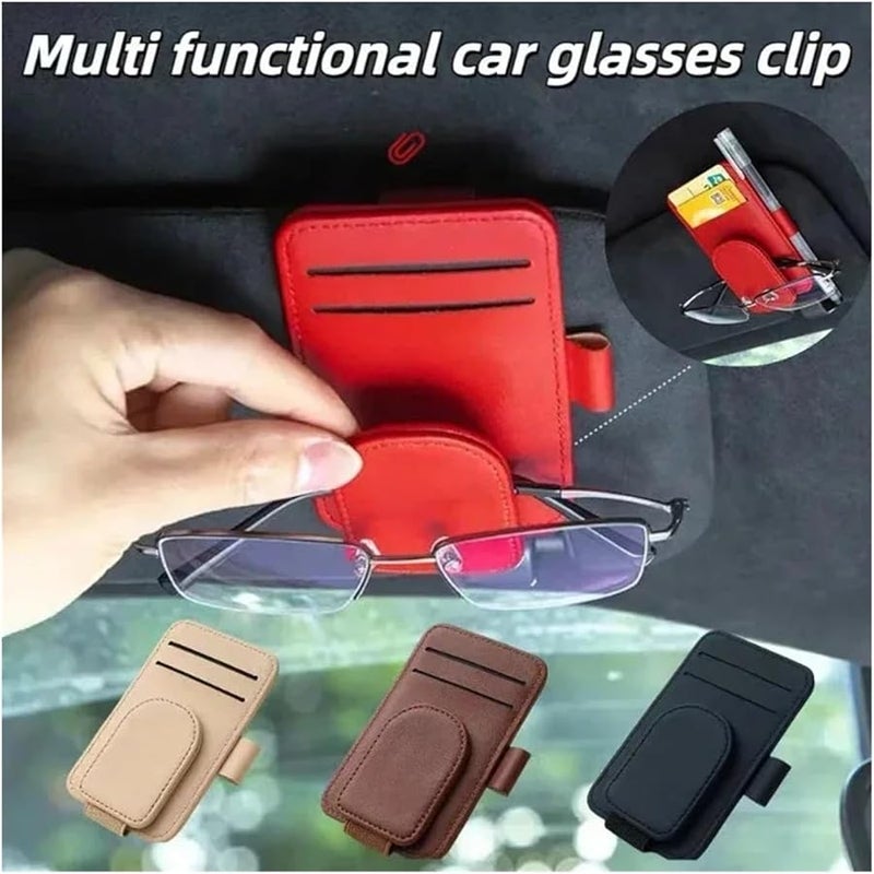 2024 Multifunctional Car Glasses Clip Sun Visor Sunglasses Storage Brown - Image 3