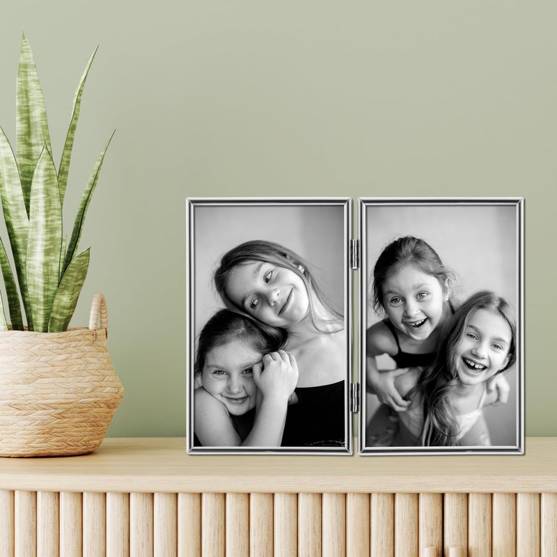 Lawrence Frames Hinged Double Simply Metal Picture Frame, 4 by 6-Inch, Silver - Image 2