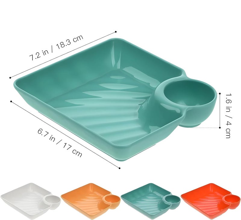 Kitcheniqa Plastic Platters Serving Set, Dumpling Plate with Round Dip Part, Appetizer Plates, Snack Dish, Dessert Dish, Seasoning Plate, Serving Plates for Snacks, Nasta Plate (Set of 4, Multi) - Image 2