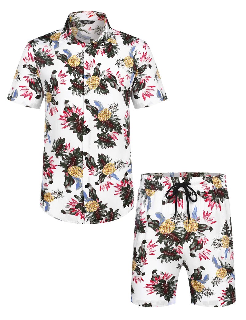 COOFANDY Men's Flower Shirt Hawaiian Sets Casual Button Down Short Sleeve Shirt 2 Piece Short Set Cuban Shirts and Pants - Image 4