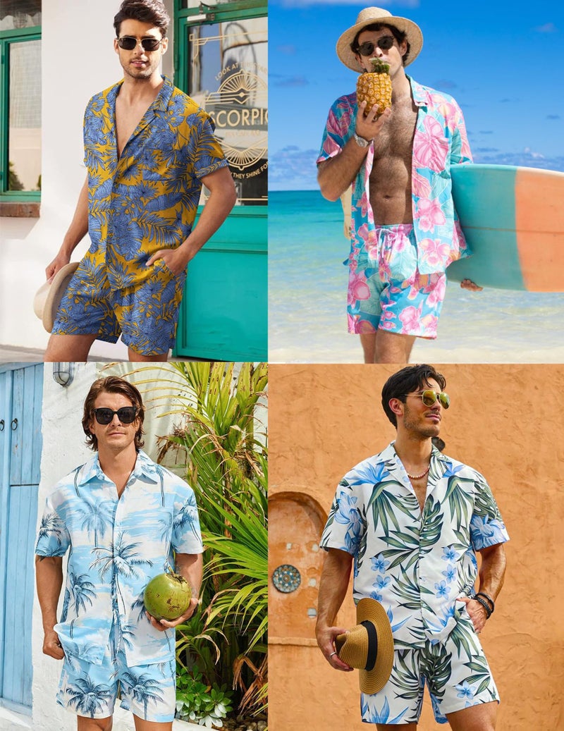 COOFANDY Men's Flower Shirt Hawaiian Sets Casual Button Down Short Sleeve Shirt 2 Piece Short Set Cuban Shirts and Pants - Image 3
